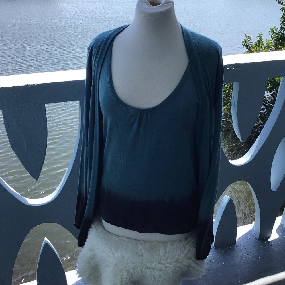 Piazza Sempione 2-Piece Cashmere Blend Sweater Set Ombre Fade Turquoise Black